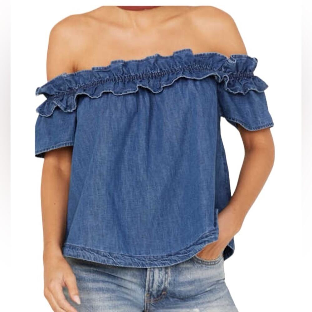 Free People Maxine Off Shoulder Cotton Denim Jean Top size XS